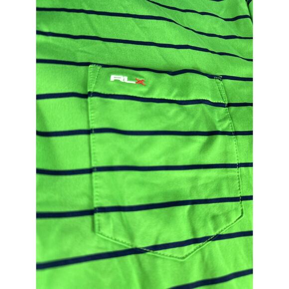 Ralph Lauren RLX Mens Size L Bright Green Blue Stripe Golf Polo Outdoor - Picture 5 of 6